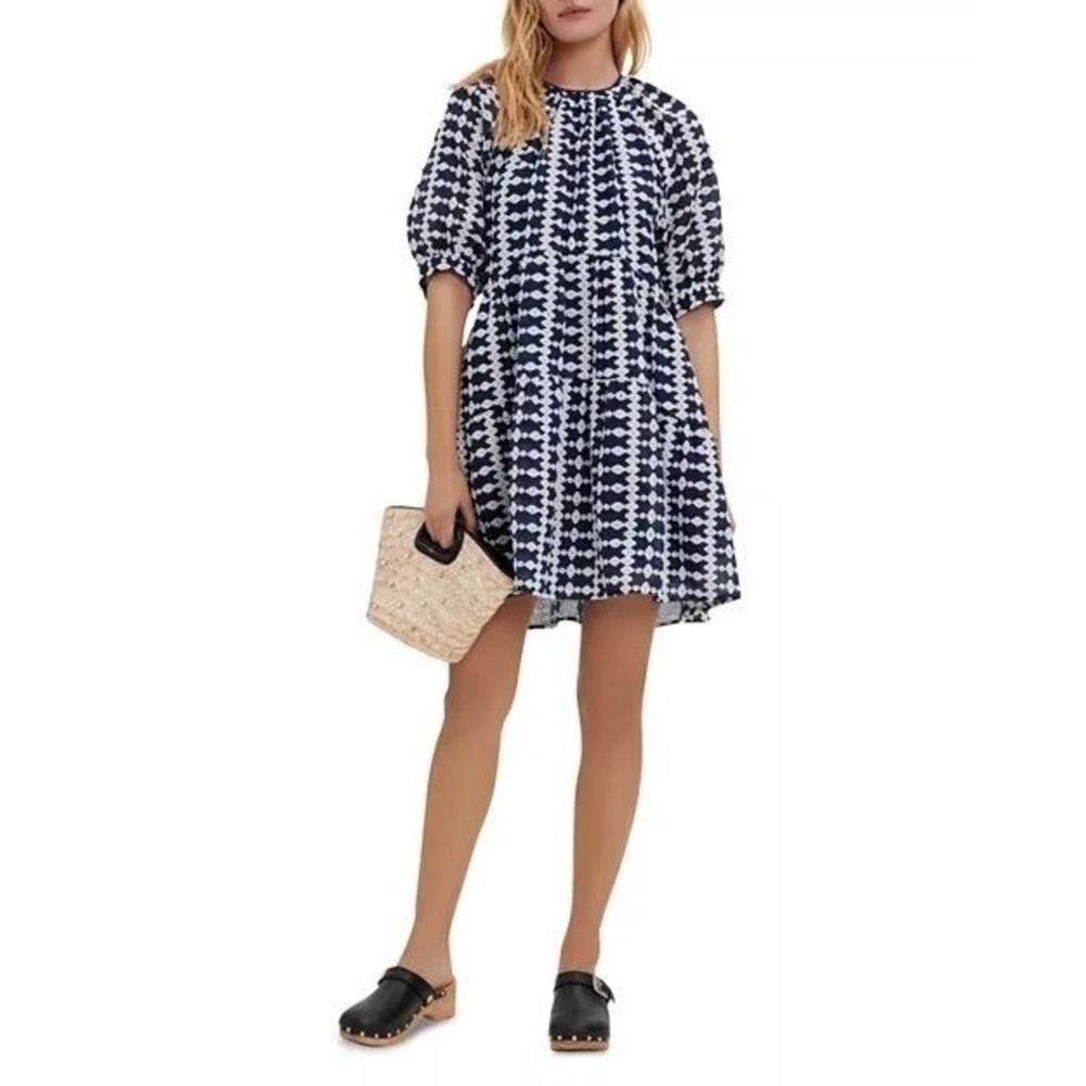Maje Navy & White Embroidered Open-Back Dress Size‎ 36